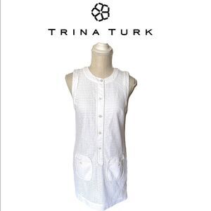 Trina Turk White Circle Eyelet Lace Shift Dress
